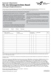 Unterschriftenbogen Klimagerechtigkeits-Initiative